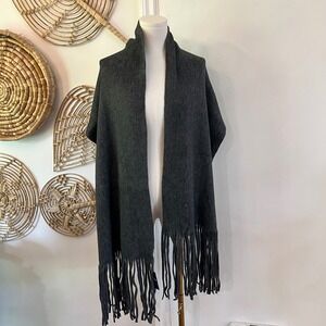 Lucky Brand Charcoal Grey Knit Scarf Fringe Wrap Oversized YLTP00006 One Size
